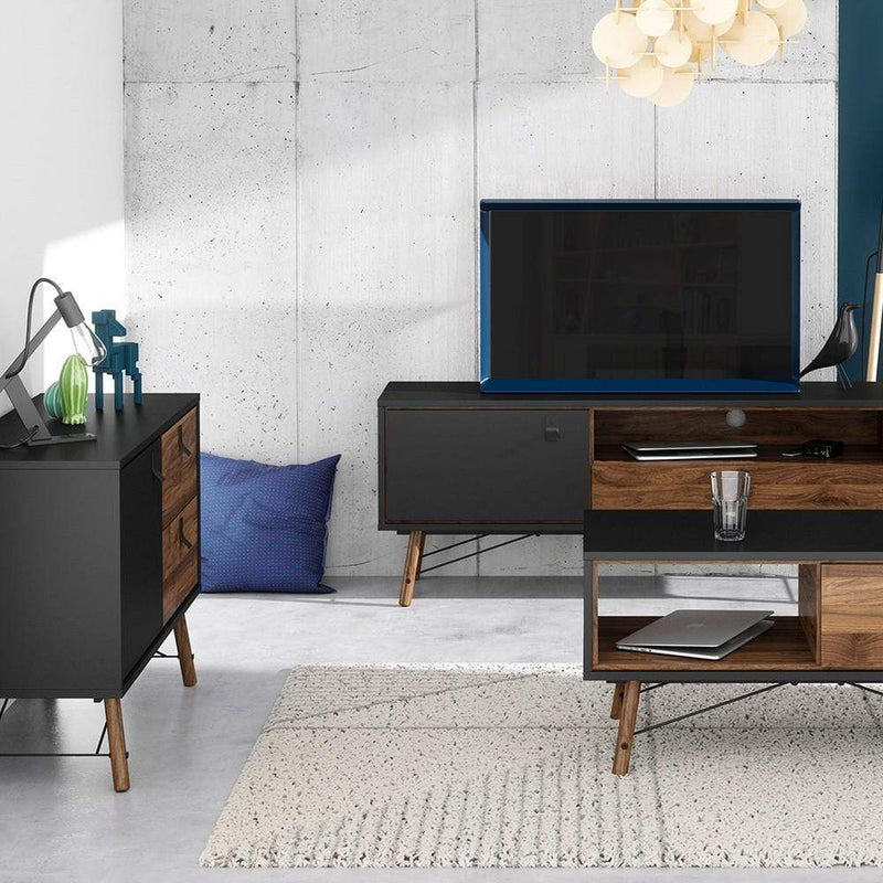 FTG Sideboard Ry Sideboard with 1 door + 2 drawers Matt Black Walnut Bed Kings