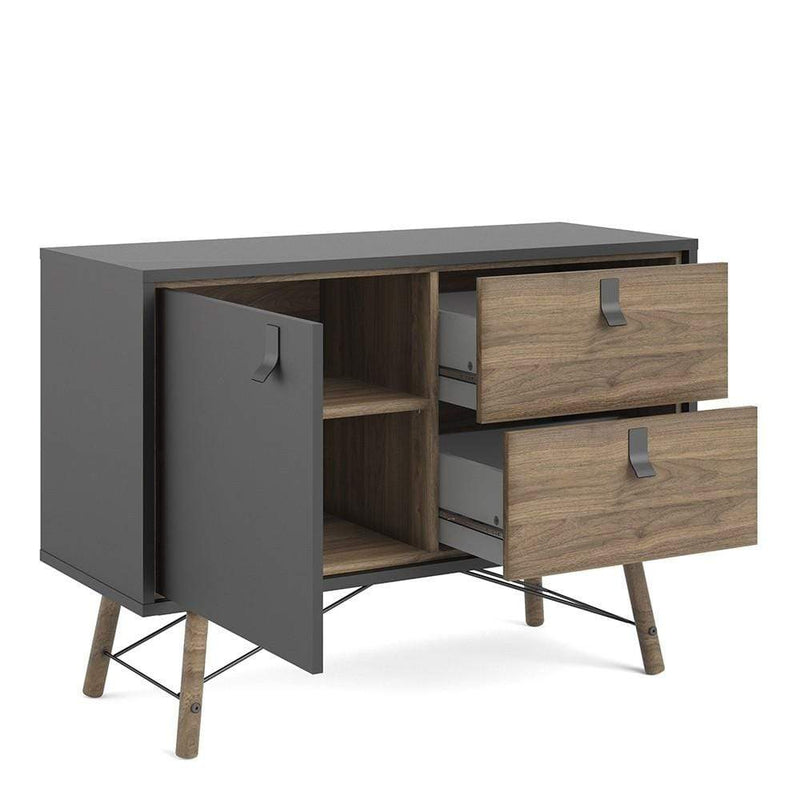 FTG Sideboard Ry Sideboard with 1 door + 2 drawers Matt Black Walnut Bed Kings