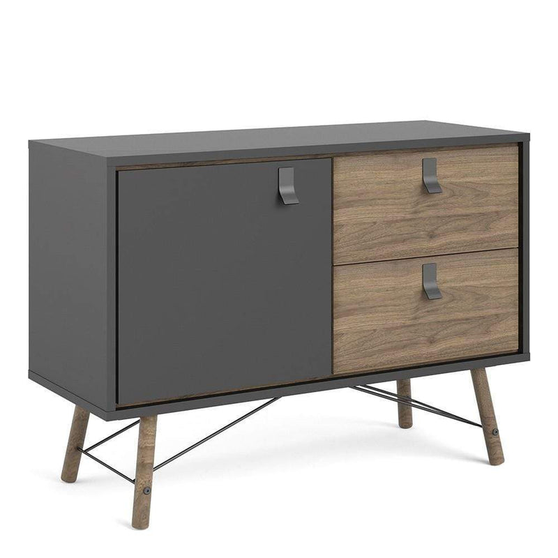 FTG Sideboard Ry Sideboard with 1 door + 2 drawers Matt Black Walnut Bed Kings