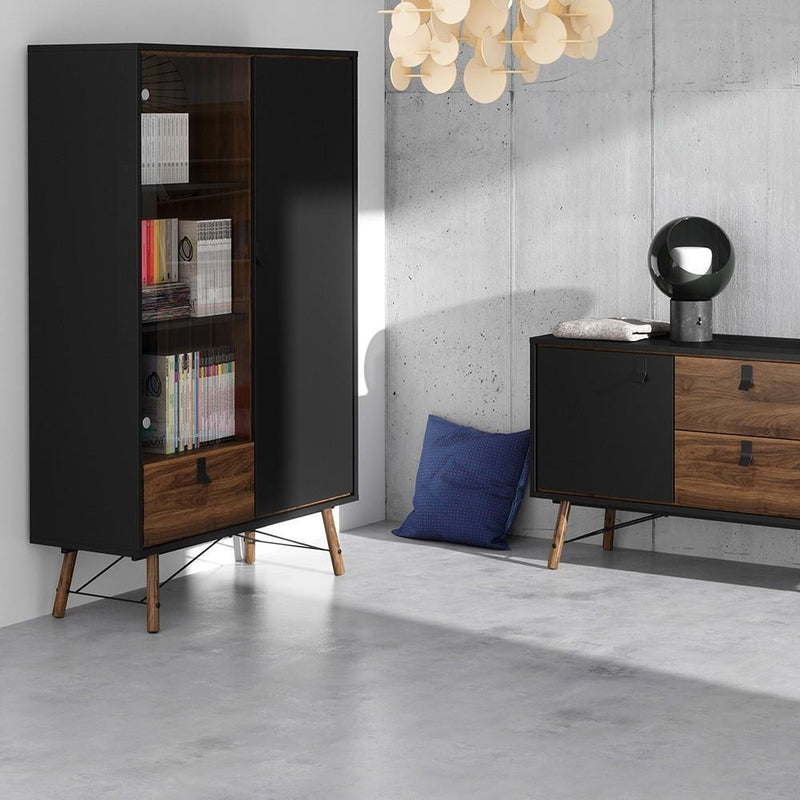 FTG Sideboard Ry Sideboard with 1 door + 2 drawers Matt Black Walnut Bed Kings