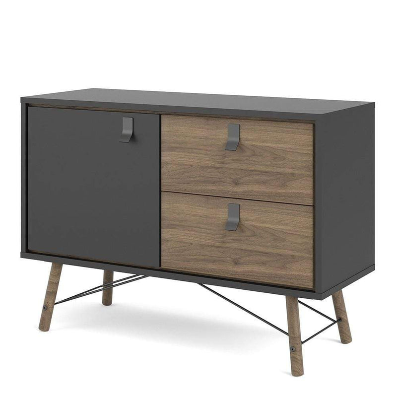 FTG Sideboard Ry Sideboard with 1 door + 2 drawers Matt Black Walnut Bed Kings