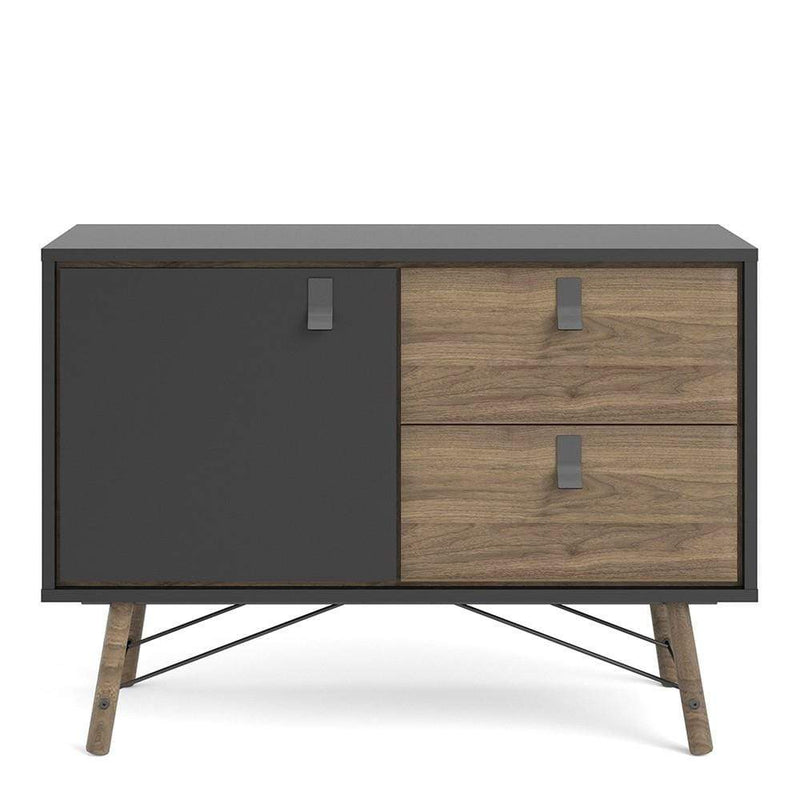 FTG Sideboard Ry Sideboard with 1 door + 2 drawers Matt Black Walnut Bed Kings