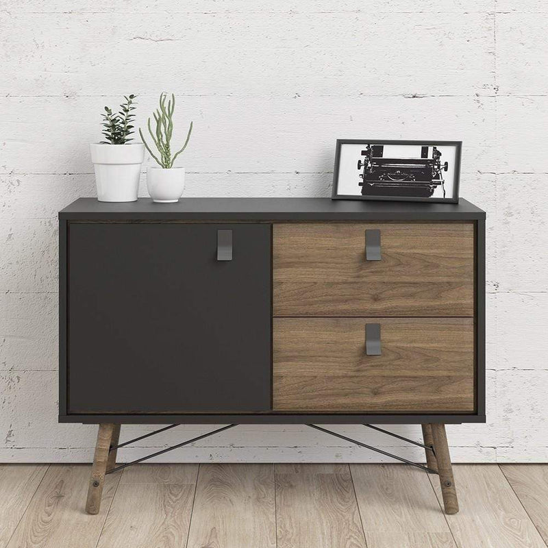 FTG Sideboard Ry Sideboard with 1 door + 2 drawers Matt Black Walnut Bed Kings