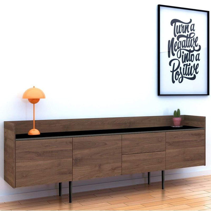 FTG Sideboard Unit Sideboard 2 Drawers 3 Doors in Walnut and Black Bed Kings