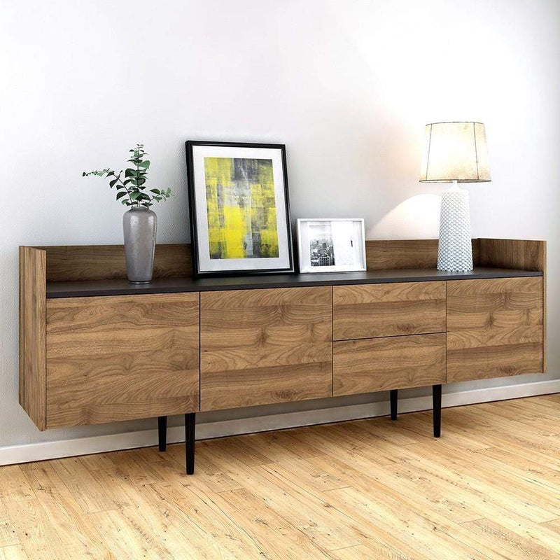 FTG Sideboard Unit Sideboard 2 Drawers 3 Doors in Walnut and Black Bed Kings