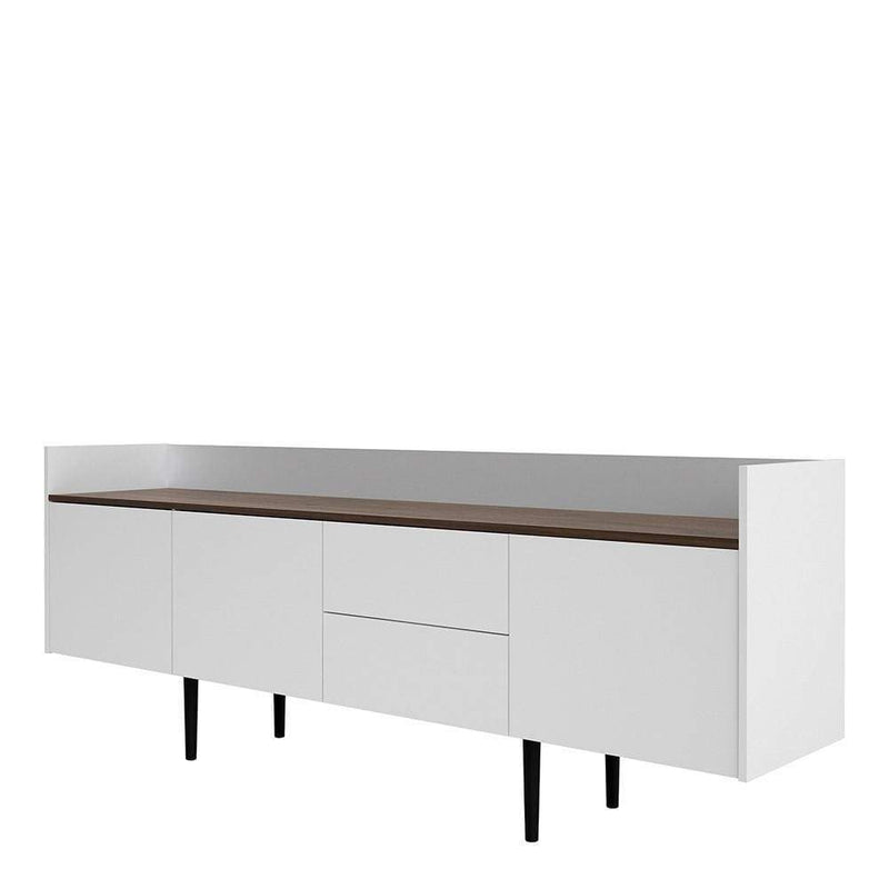 FTG Sideboard Unit Sideboard 2 Drawers 3 Doors in White and Walnut Bed Kings