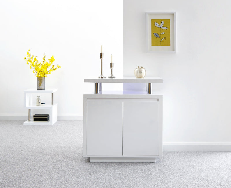 GFW Sideboard Polar High Gloss Led Sideboard White Bed Kings