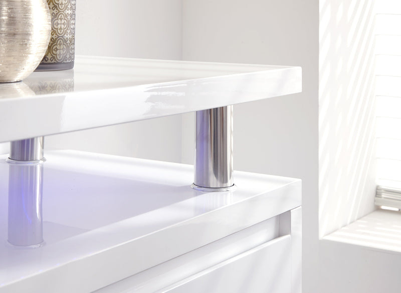 GFW Sideboard Polar High Gloss Led Sideboard White Bed Kings