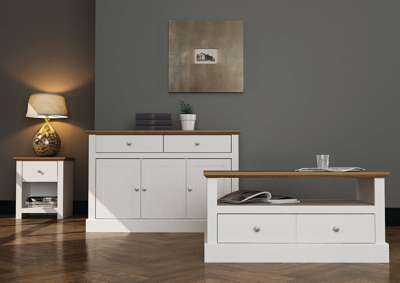 LPD Sideboard Devon 3 Door 2 Drawer Sideboard White Bed Kings
