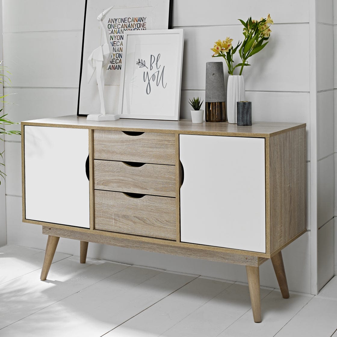 LPD Sideboard Scandi Oak 2 Door Sideboard White Bed Kings