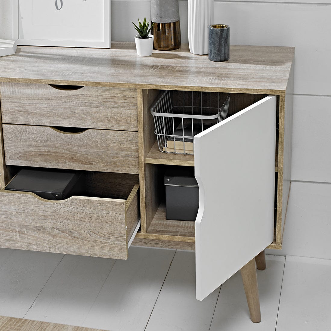 LPD Sideboard Scandi Oak 2 Door Sideboard White Bed Kings