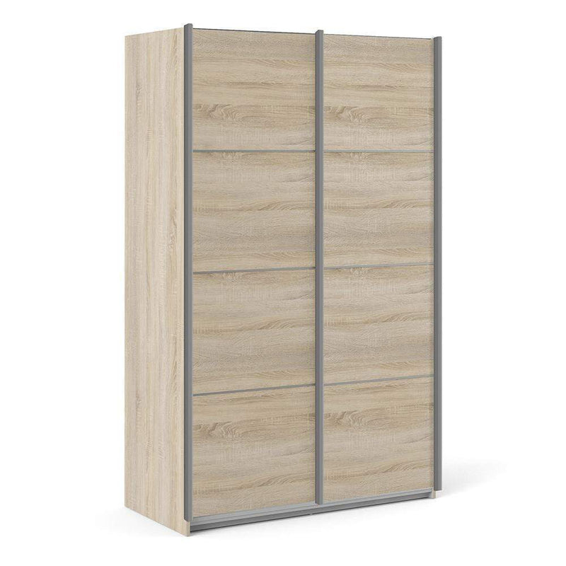 FTG Sliding Wardrobe Verona Sliding Wardrobe 120cm in Oak with Oak Doors with 5 Shelves Bed Kings