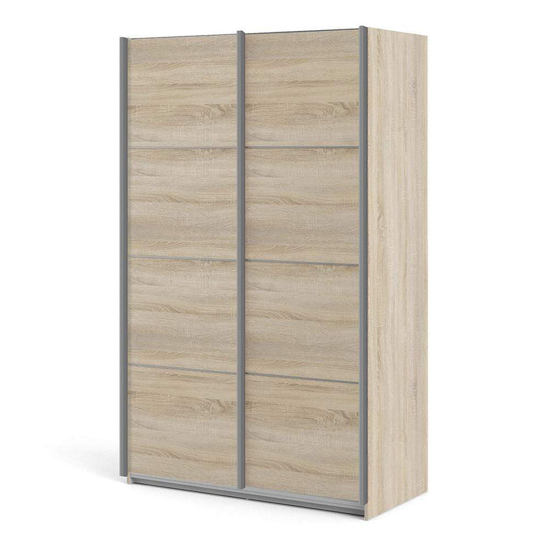 FTG Sliding Wardrobe Verona Sliding Wardrobe 120cm in Oak with Oak Doors with 5 Shelves Bed Kings