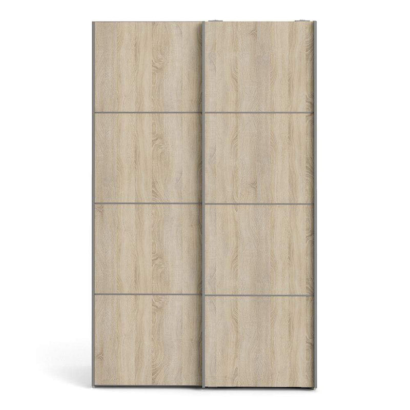 FTG Sliding Wardrobe Verona Sliding Wardrobe 120cm in Oak with Oak Doors with 5 Shelves Bed Kings