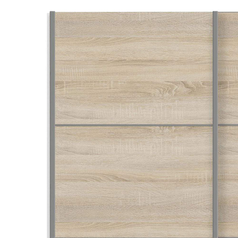 FTG Sliding Wardrobe Verona Sliding Wardrobe 120cm in White with Oak Doors with 5 Shelves Bed Kings