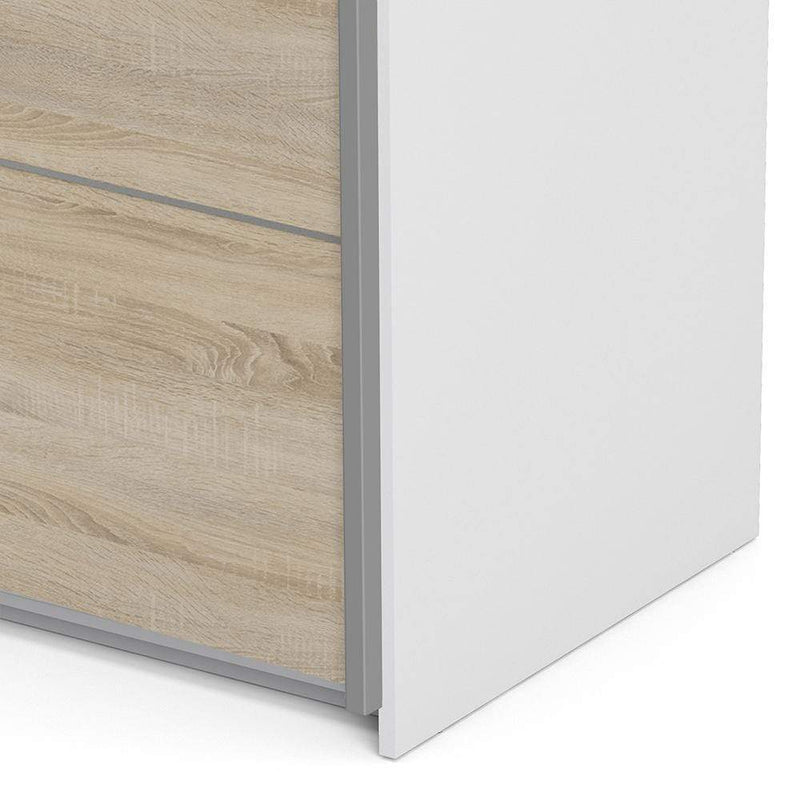 FTG Sliding Wardrobe Verona Sliding Wardrobe 120cm in White with Oak Doors with 5 Shelves Bed Kings