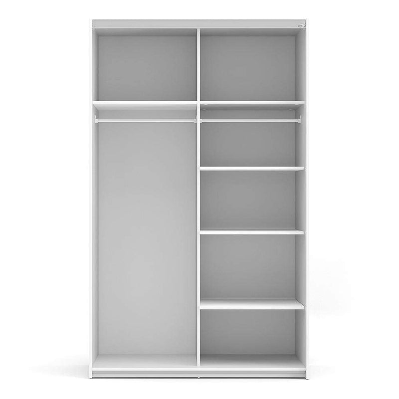 FTG Sliding Wardrobe Verona Sliding Wardrobe 120cm in White with Oak Doors with 5 Shelves Bed Kings