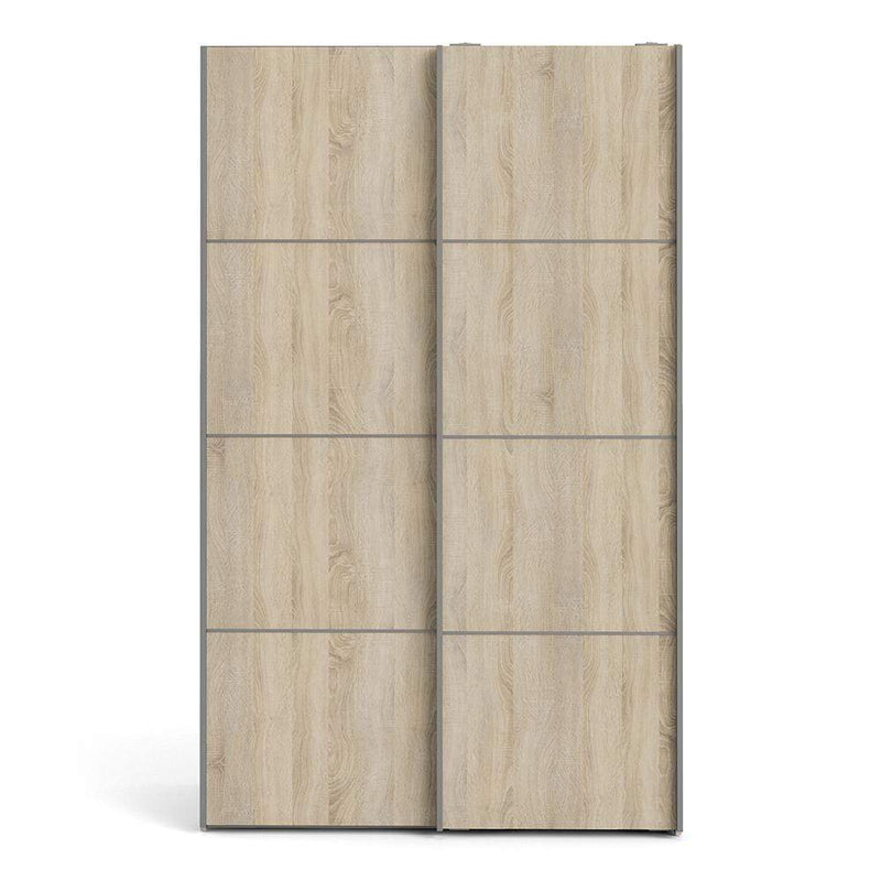 FTG Sliding Wardrobe Verona Sliding Wardrobe 120cm in White with Oak Doors with 5 Shelves Bed Kings