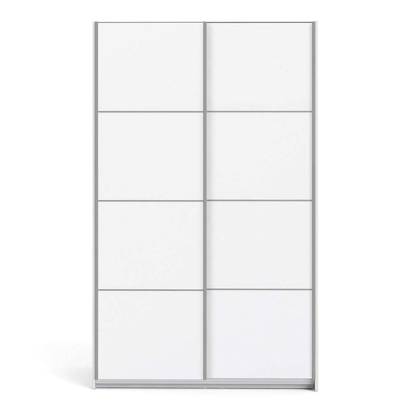 FTG Sliding Wardrobe Verona Sliding Wardrobe 120cm in White with White Doors with 2 Shelves Bed Kings