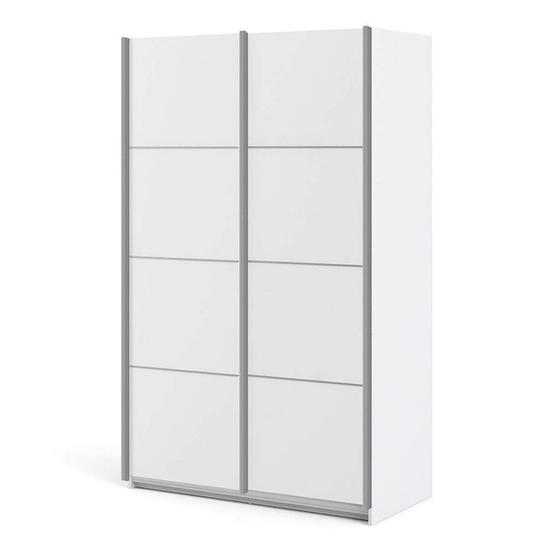 FTG Sliding Wardrobe Verona Sliding Wardrobe 120cm in White with White Doors with 2 Shelves Bed Kings