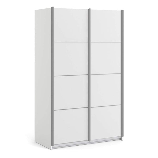 FTG Sliding Wardrobe Verona Sliding Wardrobe 120cm in White with White Doors with 5 Shelves Bed Kings