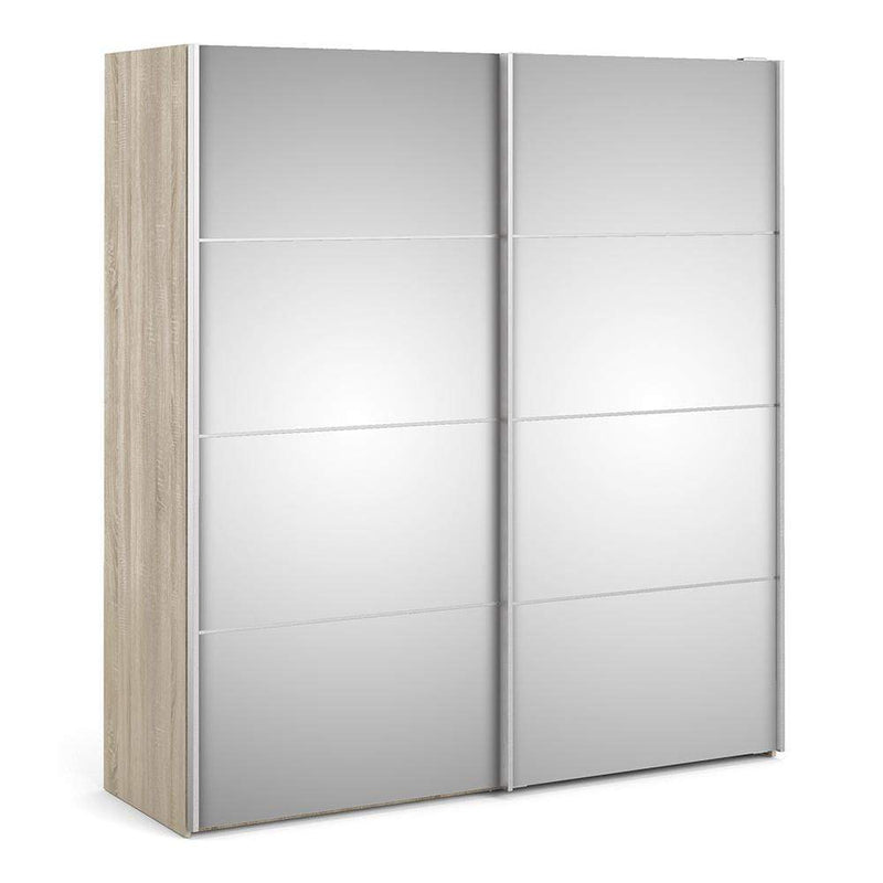 FTG Sliding Wardrobe Verona Sliding Wardrobe 180cm in Oak with Mirror Doors with 2 Shelves Bed Kings