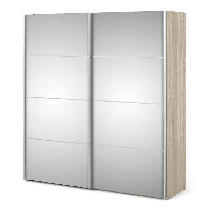 FTG Sliding Wardrobe Verona Sliding Wardrobe 180cm in Oak with Mirror Doors with 5 Shelves Bed Kings