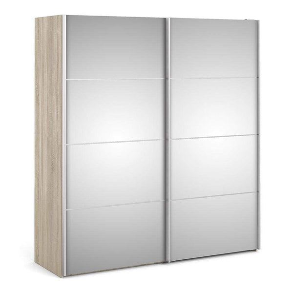 FTG Sliding Wardrobe Verona Sliding Wardrobe 180cm in Oak with Mirror Doors with 5 Shelves Bed Kings