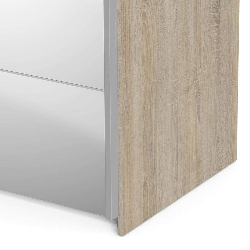 FTG Sliding Wardrobe Verona Sliding Wardrobe 180cm in Oak with Mirror Doors with 5 Shelves Bed Kings