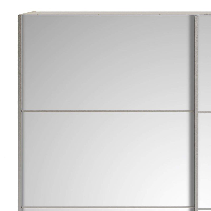 FTG Sliding Wardrobe Verona Sliding Wardrobe 180cm in Oak with Mirror Doors with 5 Shelves Bed Kings