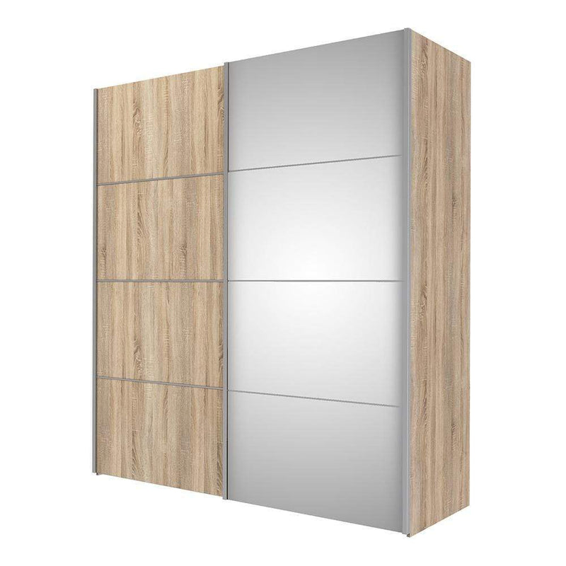 FTG Sliding Wardrobe Verona Sliding Wardrobe 180cm in Oak with Oak and Mirror Doors with 5 Shelves Bed Kings