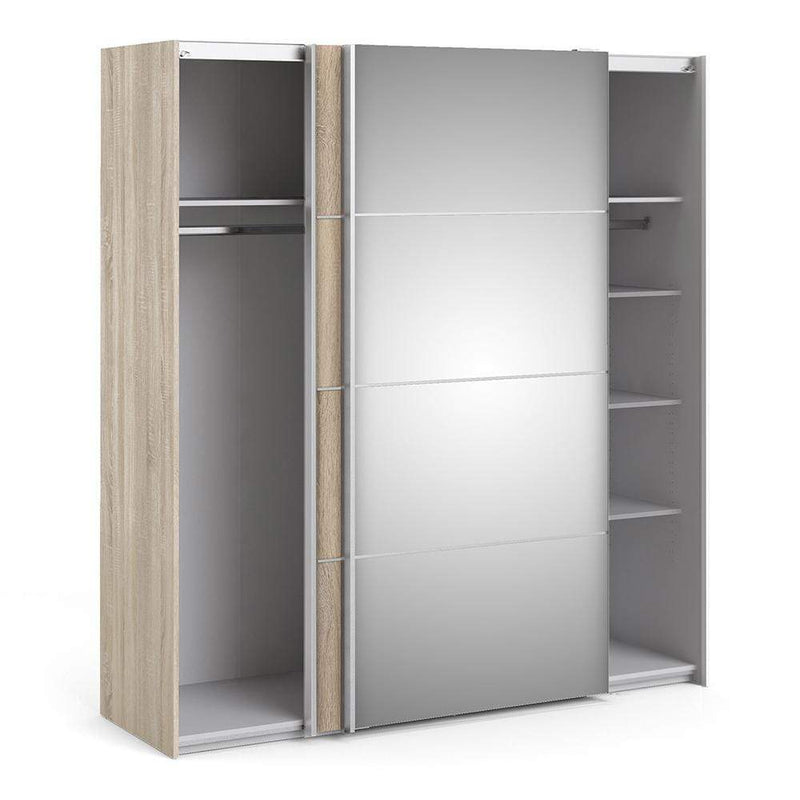 FTG Sliding Wardrobe Verona Sliding Wardrobe 180cm in Oak with Oak and Mirror Doors with 5 Shelves Bed Kings
