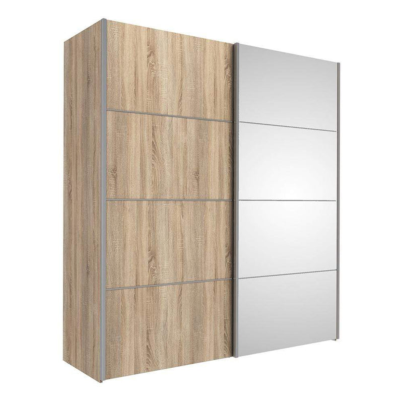 FTG Sliding Wardrobe Verona Sliding Wardrobe 180cm in Oak with Oak and Mirror Doors with 5 Shelves Bed Kings