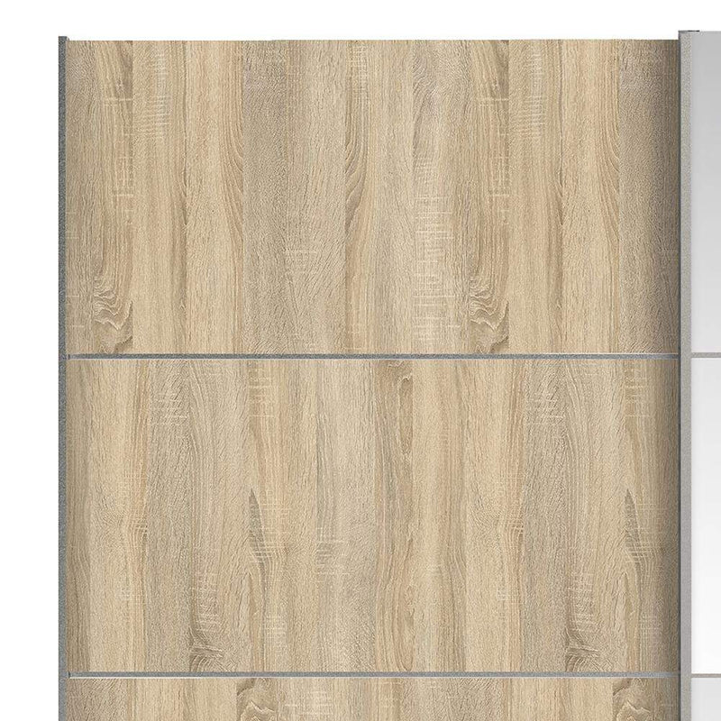 FTG Sliding Wardrobe Verona Sliding Wardrobe 180cm in Oak with Oak and Mirror Doors with 5 Shelves Bed Kings