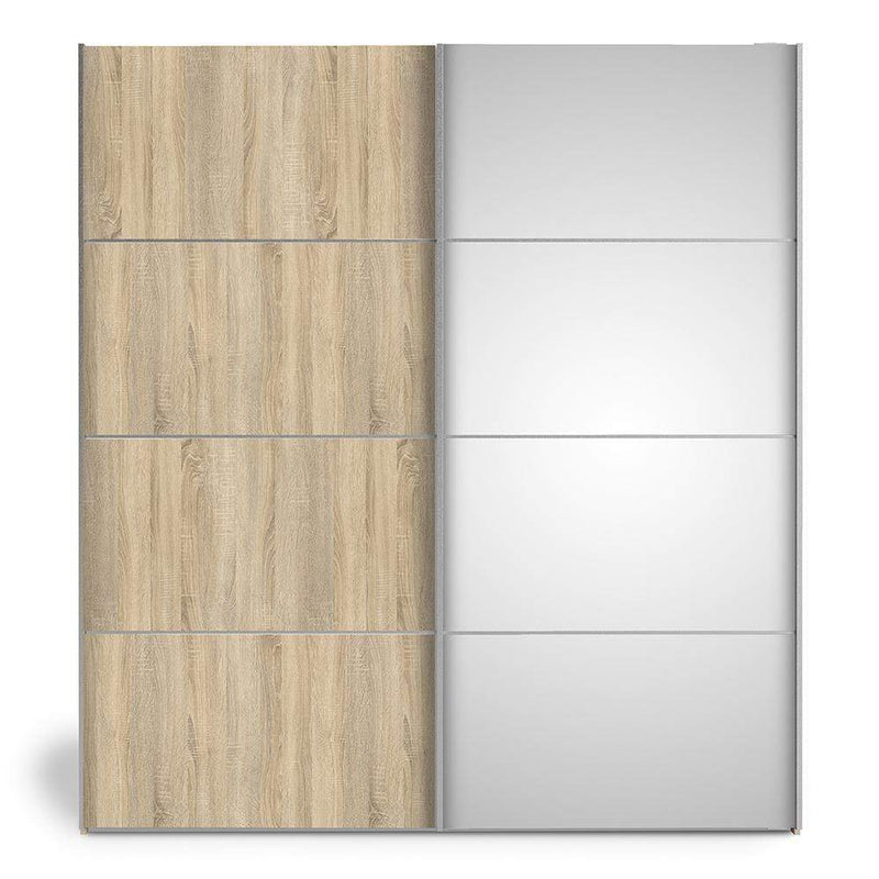 FTG Sliding Wardrobe Verona Sliding Wardrobe 180cm in Oak with Oak and Mirror Doors with 5 Shelves Bed Kings