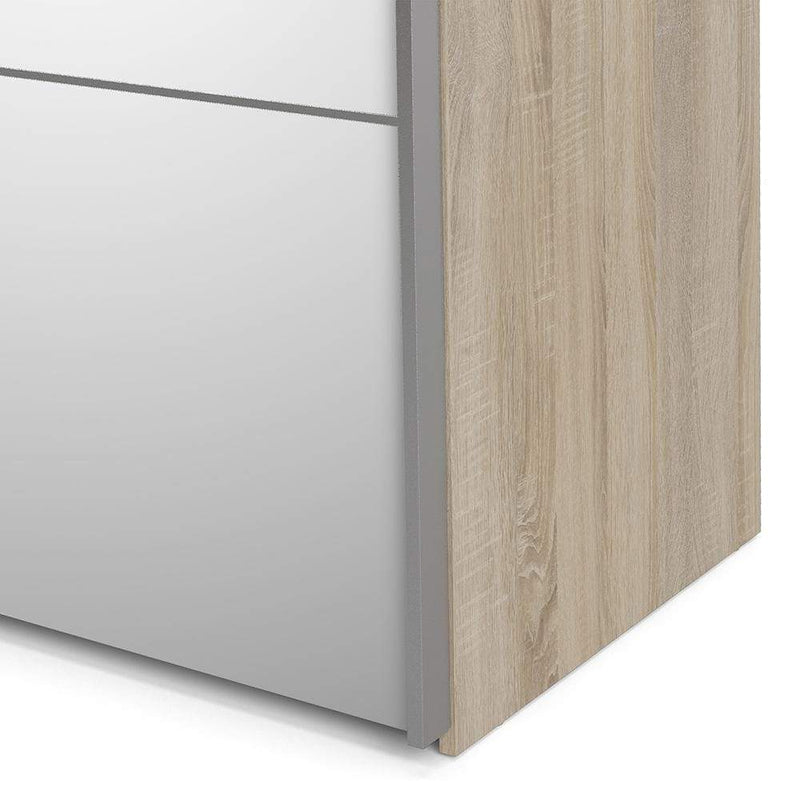 FTG Sliding Wardrobe Verona Sliding Wardrobe 180cm in Oak with Oak and Mirror Doors with 5 Shelves Bed Kings