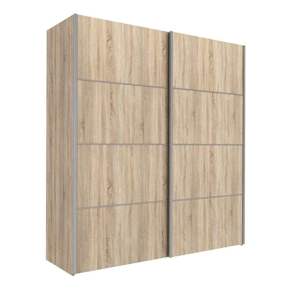 FTG Sliding Wardrobe Verona Sliding Wardrobe 180cm in Oak with Oak Doors with 2 Shelves Bed Kings