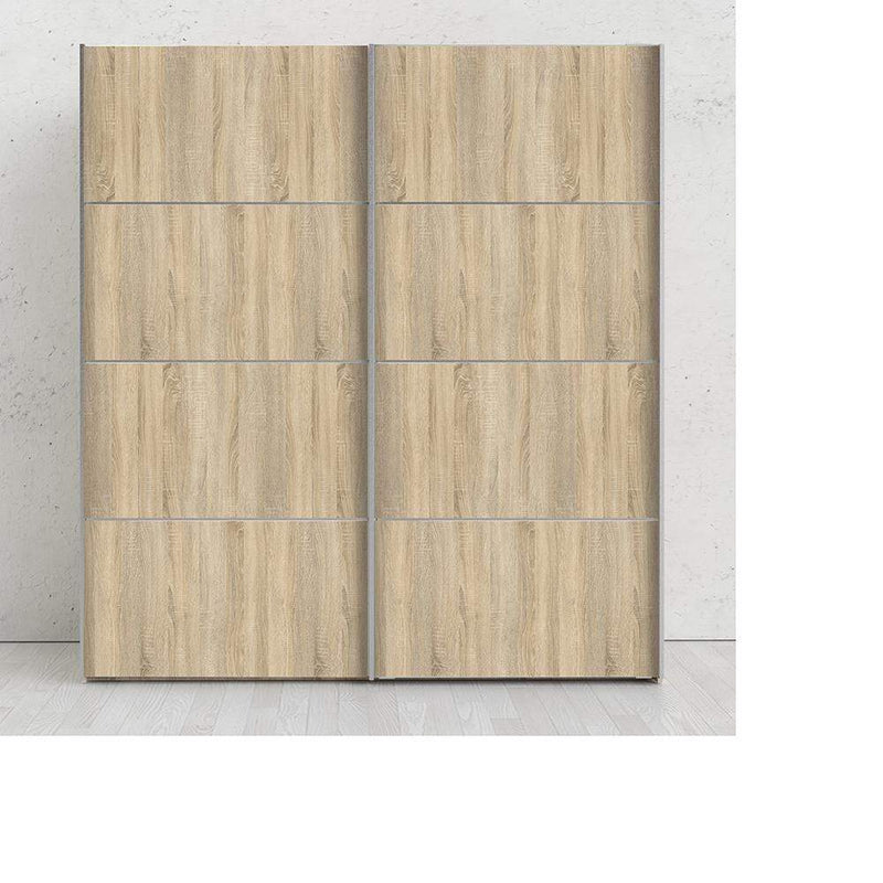 FTG Sliding Wardrobe Verona Sliding Wardrobe 180cm in Oak with Oak Doors with 5 Shelves Bed Kings
