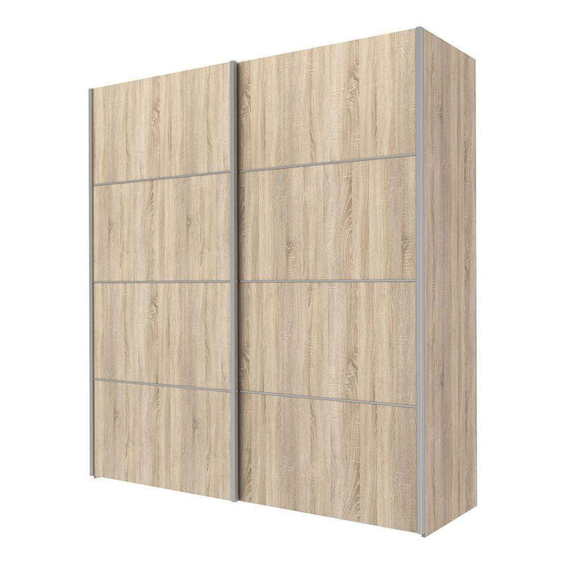 FTG Sliding Wardrobe Verona Sliding Wardrobe 180cm in Oak with Oak Doors with 5 Shelves Bed Kings
