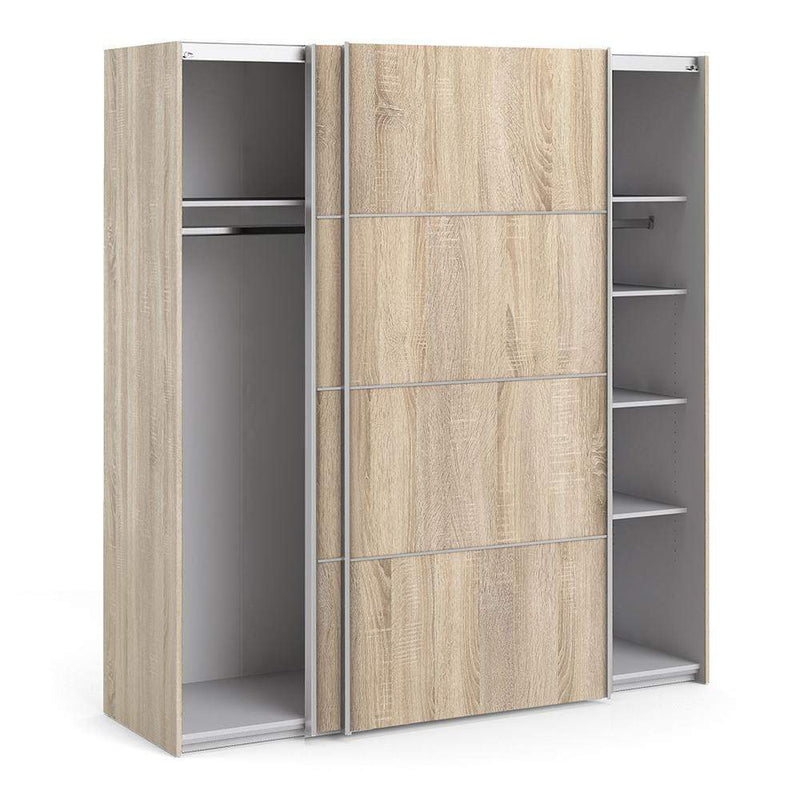 FTG Sliding Wardrobe Verona Sliding Wardrobe 180cm in Oak with Oak Doors with 5 Shelves Bed Kings