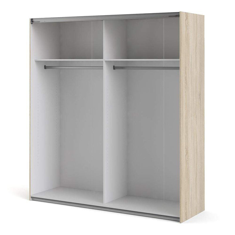 FTG Sliding Wardrobe Verona Sliding Wardrobe 180cm in Oak with White and Mirror Doors with 2 Shelves Bed Kings