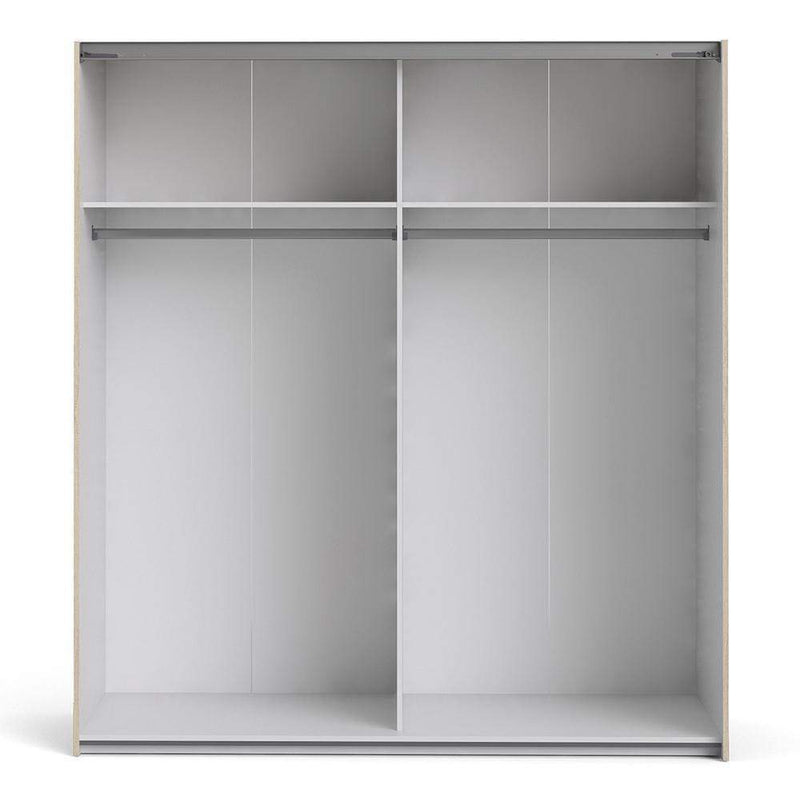 FTG Sliding Wardrobe Verona Sliding Wardrobe 180cm in Oak with White and Mirror Doors with 2 Shelves Bed Kings
