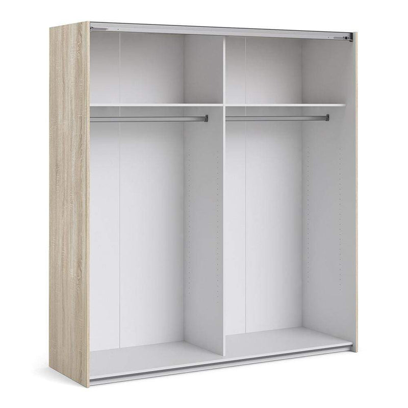 FTG Sliding Wardrobe Verona Sliding Wardrobe 180cm in Oak with White and Mirror Doors with 2 Shelves Bed Kings