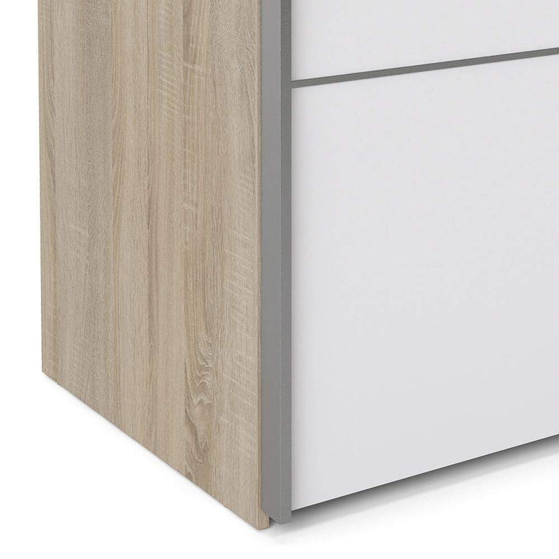 FTG Sliding Wardrobe Verona Sliding Wardrobe 180cm in Oak with White and Mirror Doors with 5 Shelves Bed Kings
