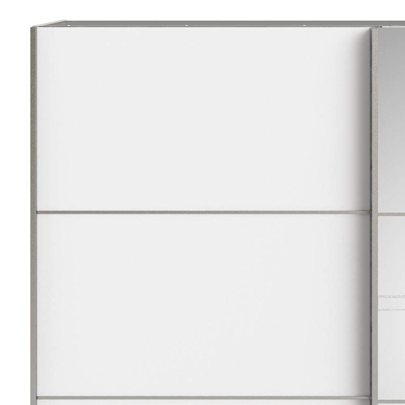 FTG Sliding Wardrobe Verona Sliding Wardrobe 180cm in Oak with White and Mirror Doors with 5 Shelves Bed Kings