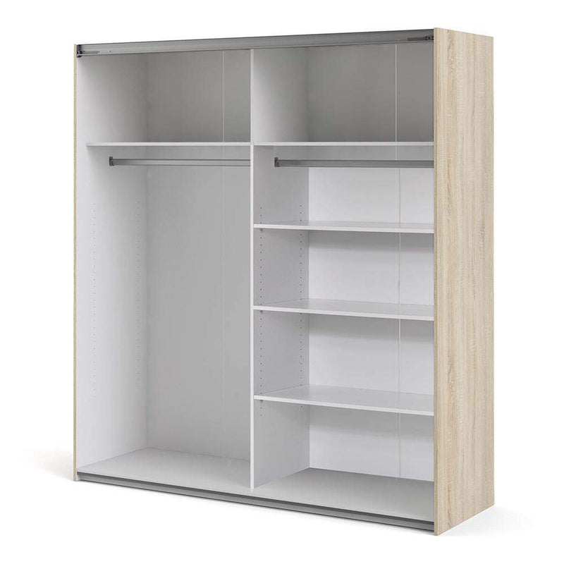 FTG Sliding Wardrobe Verona Sliding Wardrobe 180cm in Oak with White and Mirror Doors with 5 Shelves Bed Kings