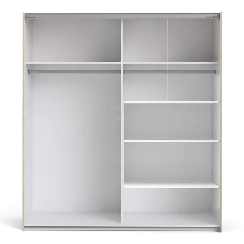 FTG Sliding Wardrobe Verona Sliding Wardrobe 180cm in Oak with White and Mirror Doors with 5 Shelves Bed Kings