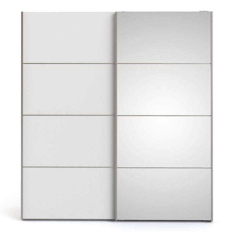 FTG Sliding Wardrobe Verona Sliding Wardrobe 180cm in Oak with White and Mirror Doors with 5 Shelves Bed Kings