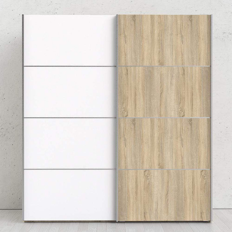 FTG Sliding Wardrobe Verona Sliding Wardrobe 180cm in Oak with White and Oak doors with 5 Shelves Bed Kings
