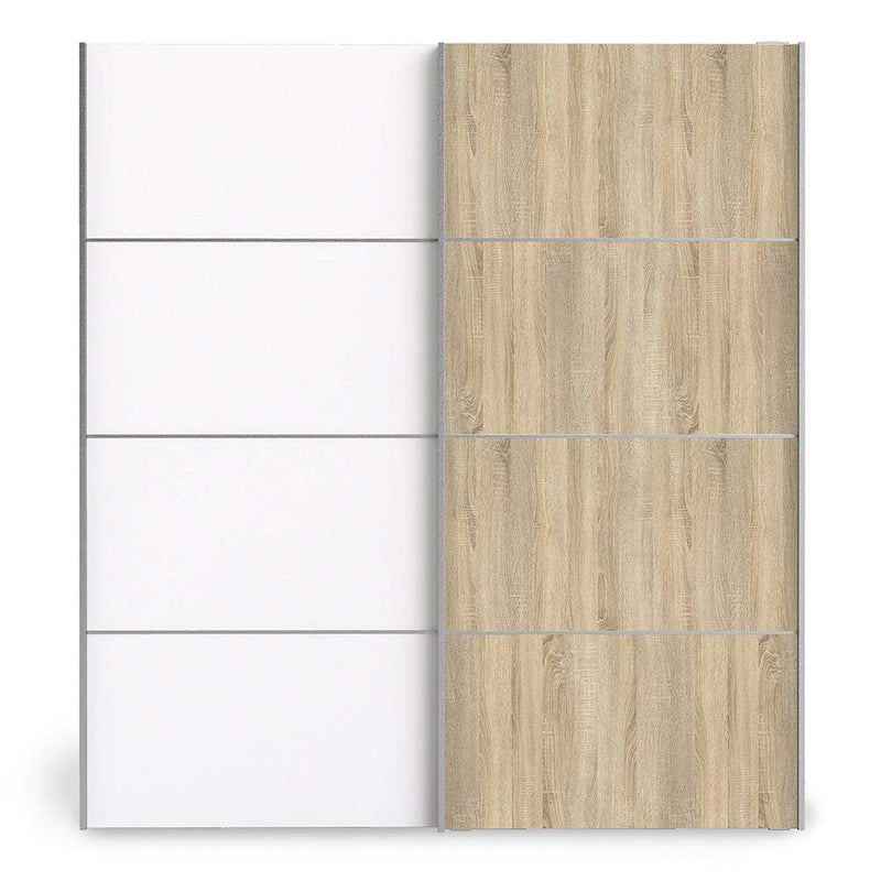 FTG Sliding Wardrobe Verona Sliding Wardrobe 180cm in Oak with White and Oak doors with 5 Shelves Bed Kings